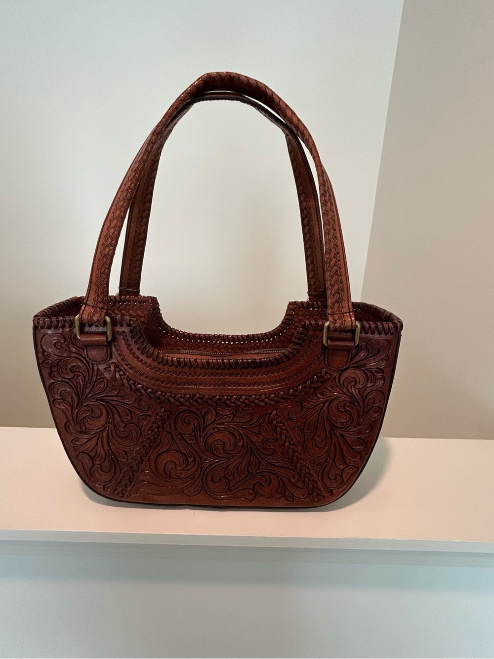 New Vilenca Hand-Tooled Leather Tote Bag - Brown - Picture 13 of 14
